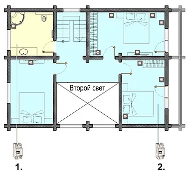 Схема розеток на 2-м этаже в деревянном доме