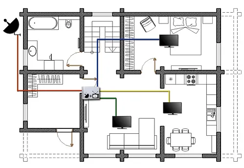 Схема ТВ розеток на 1-м этажа в деревянном доме